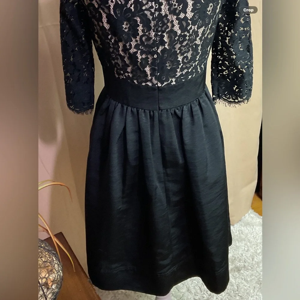 Eliza J Lace Faille Black Scalloped Fit & Flare Cocktail Dress